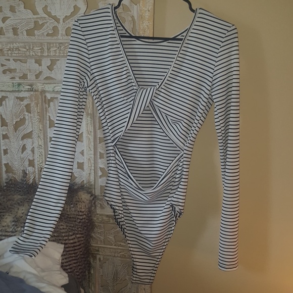 Nasty Gal Tops - Nasty Gal cut out stripe bodysuit